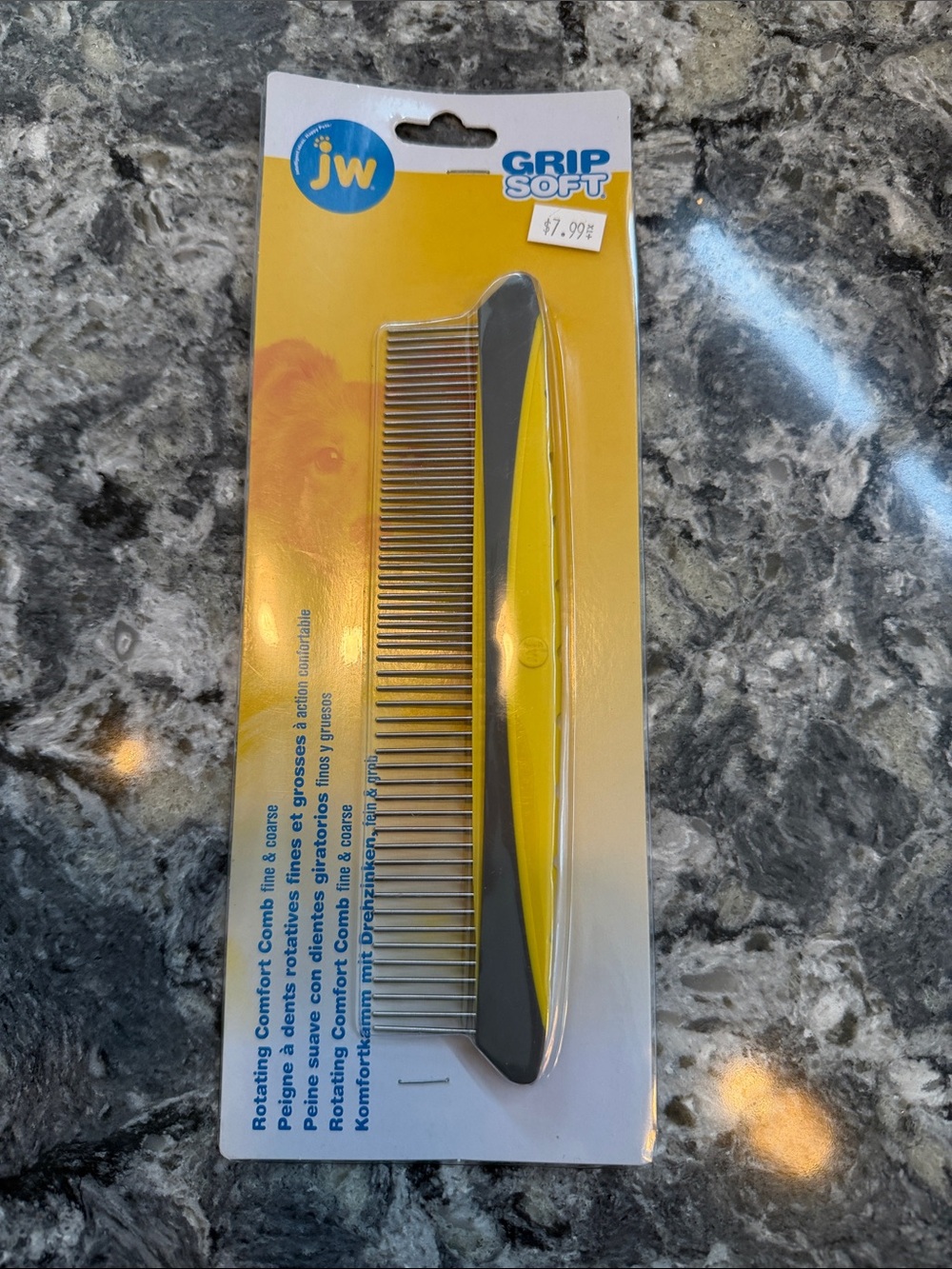 Grip Soft Yellow & Black Pet Grooming Comb